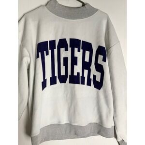 Vango Reversible Sweatshirt Tigers War Damn Grey White Fleece Mock Neck Medium
